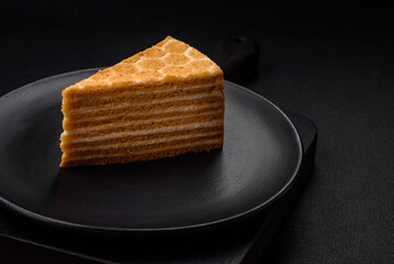 Delicious fresh sweet honey cake layer cake with white cream
