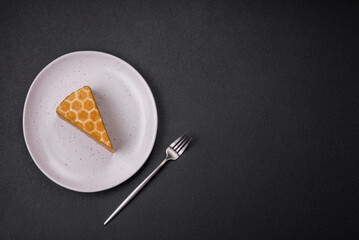 Delicious fresh sweet honey cake layer cake with white cream