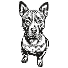 Staffordshire Bull Terrier dog outline pencil drawing artwork, black character on white background realistic breed pet