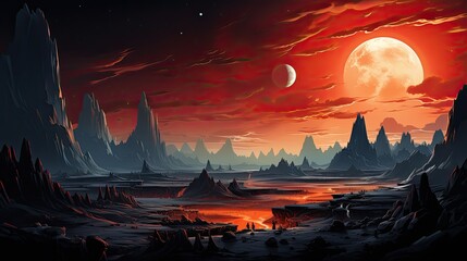 Mars surface alien planet landscape Night space game