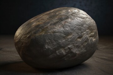 rock resting on a wooden table