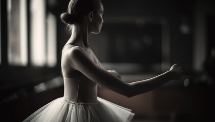 Beautiful ballet dancer practicing in monochrome studio generated by AI