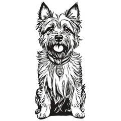 Cairn Terrier dog t shirt print black and white, cute funny outline drawing vector