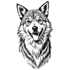 Icelandic Sheepdog dog breed line drawing, clip art animal hand drawing vector black and white
