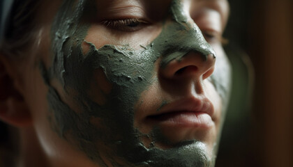 Fototapeta premium Young adult applying clay mask for relaxation generated by AI
