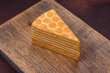 Delicious fresh sweet honey cake layer cake with white cream