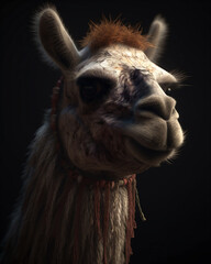 Anthropomorphic llama wearing a necklace. Generative ai.