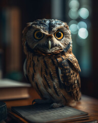 A great horned owl looking directly at the camera. Generative ai.