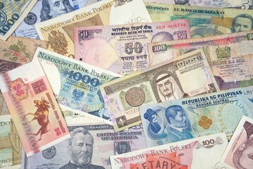 Collegection of international banknotes from various world countries