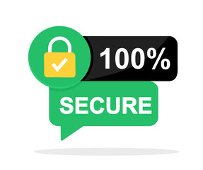 100 percent secure vector icon. 100% Secure label for product design element. Badge or button for commerce website. Vector illustration.