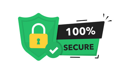 100 percent secure vector icon. 100% Secure label for product design element. Badge or button for commerce website. Vector illustration.