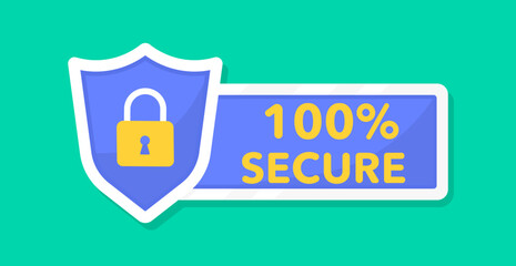 100 percent secure vector icon. 100% Secure label for product design element. Badge or button for commerce website. Vector illustration.