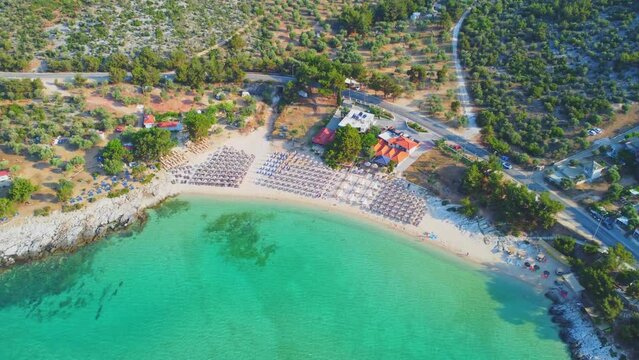 Beautiful beach, turquoise water. Psili Ammos Beach, Thassos, Greece
