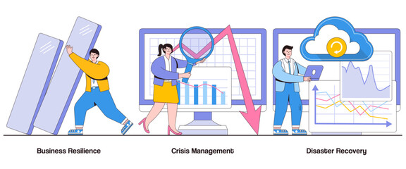 Business Resilience, Crisis Management, Disaster Recovery Concept with Character. Business Continuity Abstract Vector Illustration Set. Risk Mitigation, Adaptability, Operational Stability Metaphor