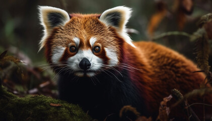 Cute panda sitting on branch, looking at camera generated by AI
