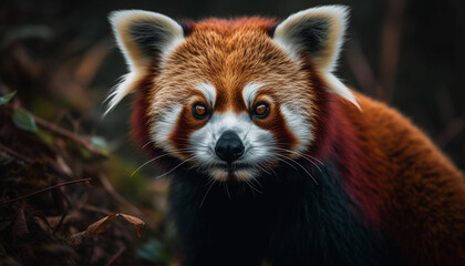 Cute panda looking at camera in forest generated by AI