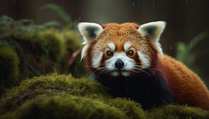 Naklejka premium Cute small mammal, fluffy puppy staring at camera generated by AI