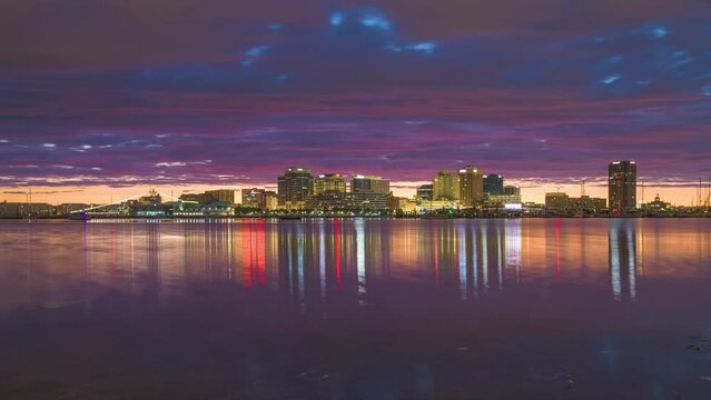 Norfolk, Virginia, USA on the Chesapeake Bay at dawn.