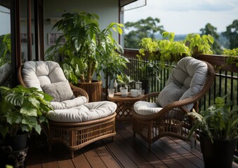 Fototapeta premium Patio with chairs, AI generative