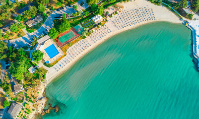 Fototapeta na wymiar Beautiful beach, turquoise water. Makryammos Beach, Thassos, Greece