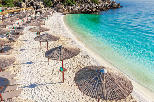 Beautiful summer white beach. Marble or Saliara Beach, Thassos, Greece