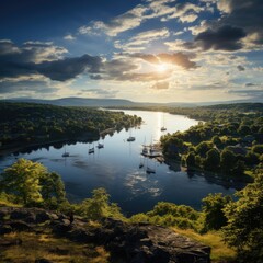 Naklejka na ściany i meble amazing photo of Hudson Valleys New York highly detailed sunset over the lake