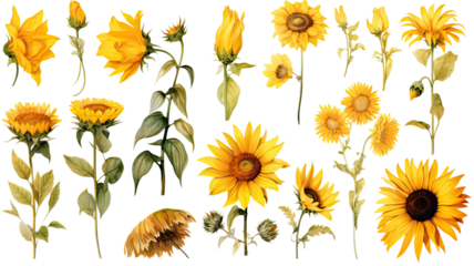a collection of grunge oil painted daisies isolated on a transparent background, generative ai
