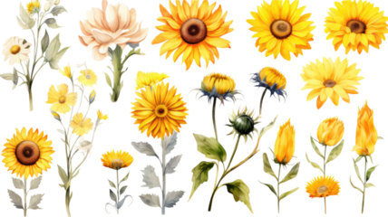 a collection of grunge oil painted daisies isolated on a transparent background, generative ai