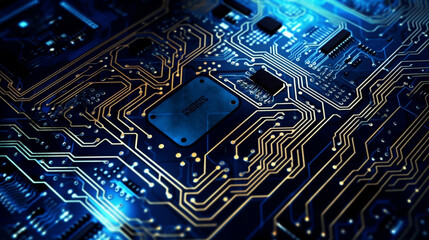 Abstract circuit board technology background made with AI generative technology