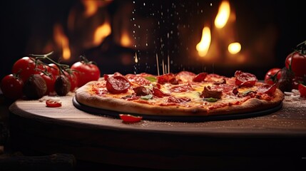 pizza in a fire