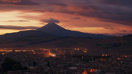 an amazing photo of Quito Ecuador highly mountain at sunset