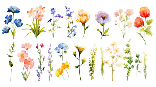 a collection of grunge oil painted spring flowers isolated on a transparent background, generative ai
