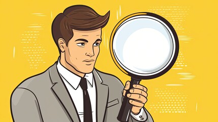 businessman looking through magnifying glass