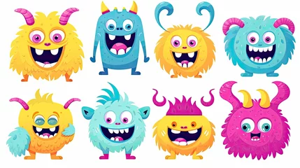 Muurstickers Monster Cute monsters in trendy contemporary art style Vector set of funny cartoon monsters