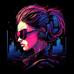 cyberpunk vector illustration dj girl with headphones