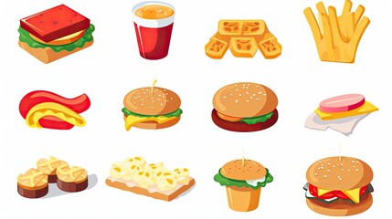 fast food icons set food vector
