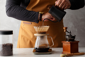 Meticulous Barista: Crafting the Perfect Pour-Over Coffee with Time Precision and Artistry in Natural Light