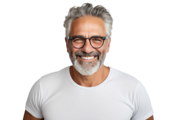 Smiling older man portrait. Illustration AI Generative.