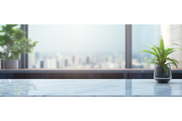 White marble table top and blurred abstract background from