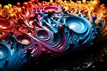 Colorful Splash paint with black background. Can use for wide banner, backdrop, advertising, product promotion, website, social media, poster, presentation and more