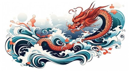 chinese dragon on the wall japanese vector