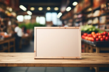 Naklejka na ściany i meble Blank board with blur supermarket
