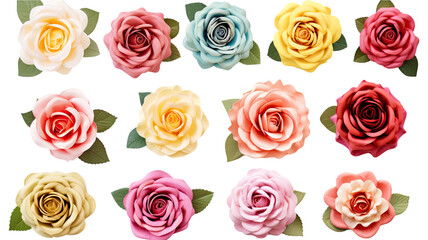 Obraz premium a collection of retro scrapbook roses flowers isolated on a transparent background, generative ai