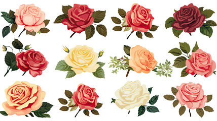 a collection of retro scrapbook roses flowers isolated on a transparent background, generative ai