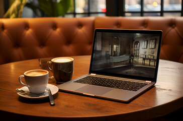 Fototapeta premium cup of coffee and laptop