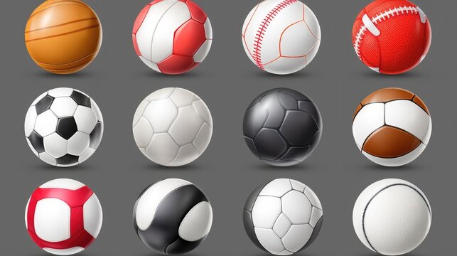 Realistic sports balls vector big set isolated