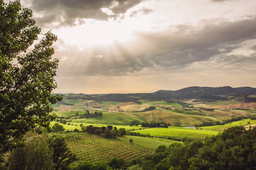 Sunset in countryside of tuscany