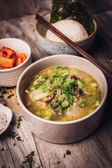 Bowl of Korean soup with rice