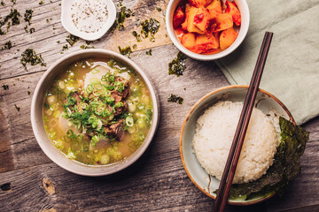 Bowl of Korean soup with rice