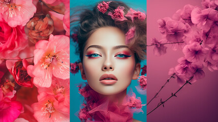 Aesthetic Woman: Captivating Studio Photography of a Sensual, Conceptual Beauty Blossoming in Pink - A Perfect Portrait of Makeup, Fashion, and Generative AI, Generative KI